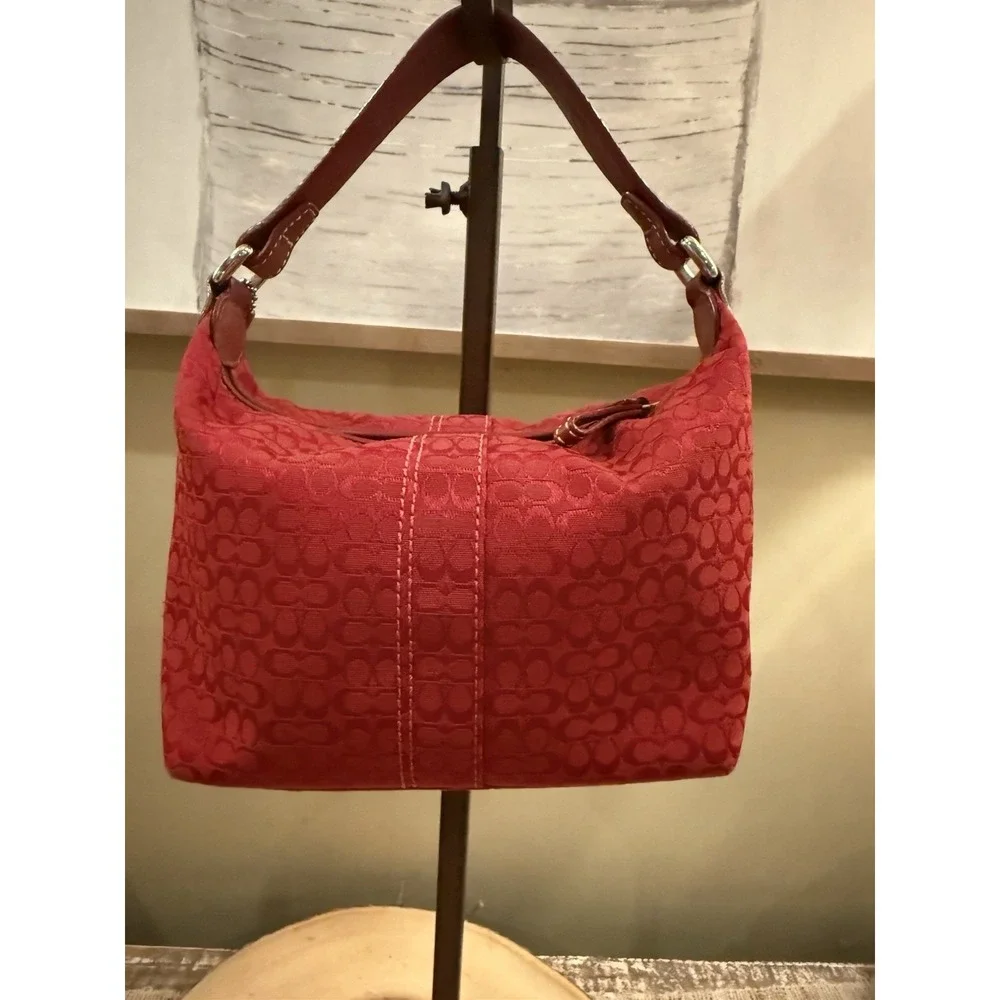 Coach Y2K Vintage Cherry Red SoHo Signature‎ Mini Pouch Jacquard Hand Bag Rare